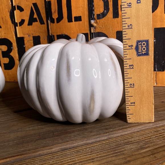 Crate&Barrel White Hand Glazed Ceramic Pumpkins - Set of Two - Medium and Small - Picture 12 of 16